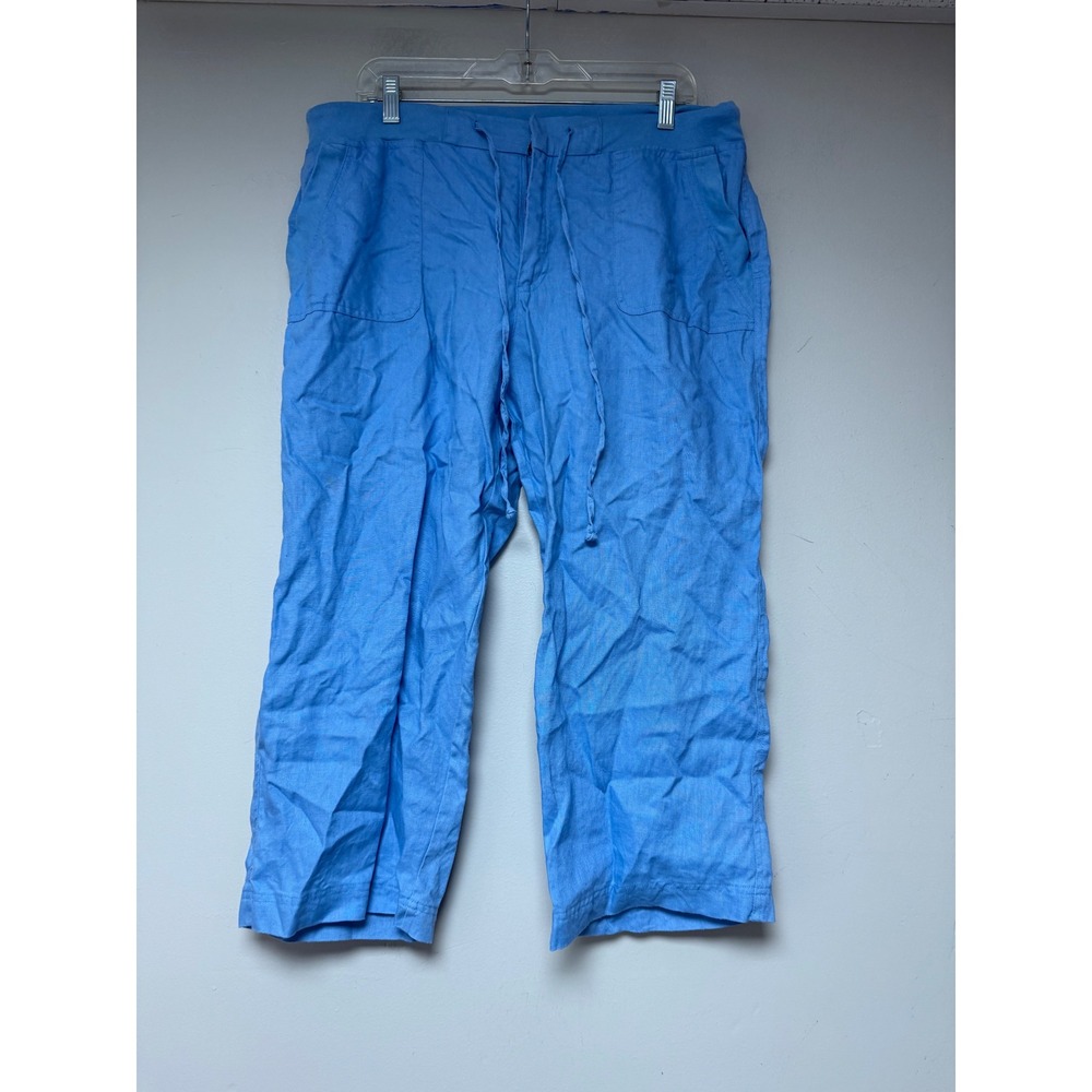 Weekend Choices Linen Blend Cropped Pants Blue Drawstring‎ Waist Size L